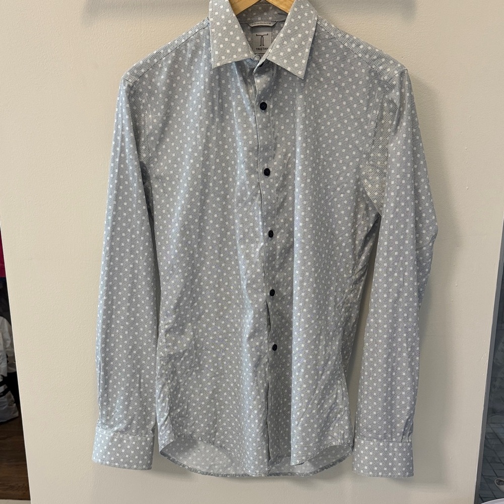 Tristan Men's Blue Patterned Button Down Shirt